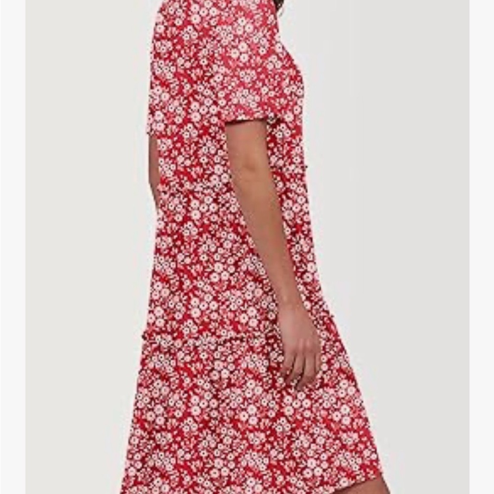 Red Floral Print V-Neck Midi Dress - Picture 6 of 10